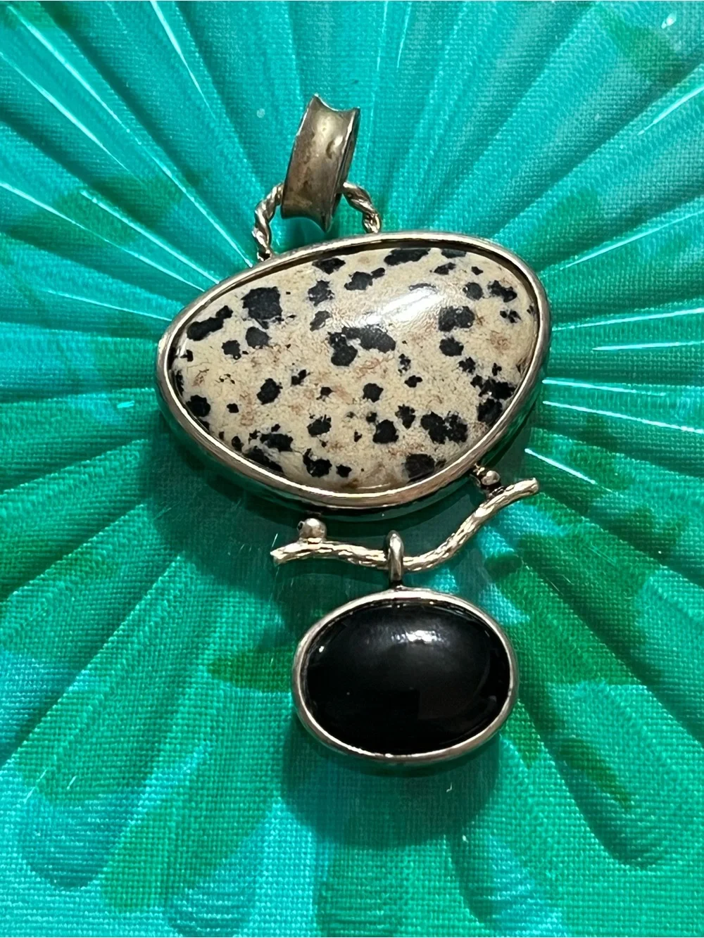 Vintage Whitney Kelly Sterling Silver 925 Dalmatian Jasper Black Onyx Pendant
